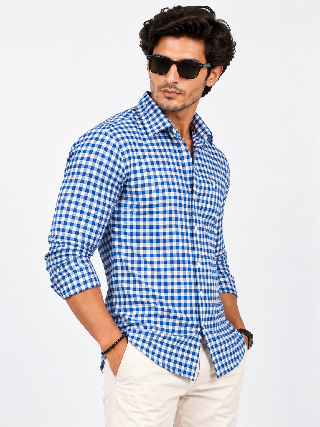 Heritage Grid Blue & White Checked Full Sleeve Men Shirts