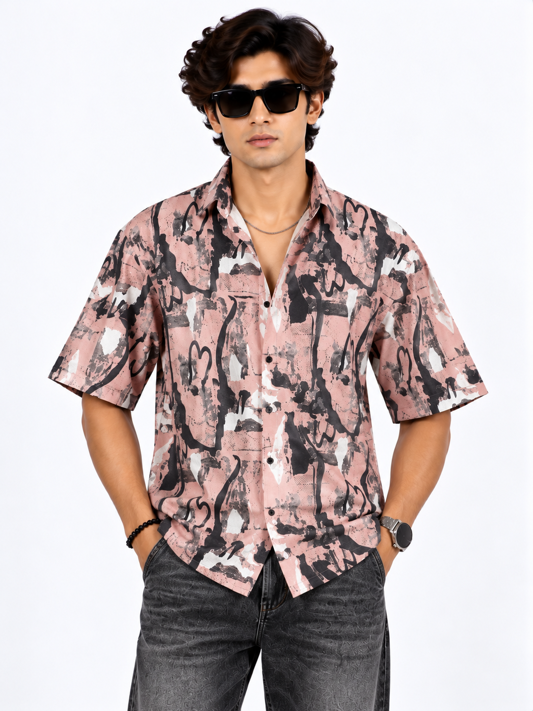 Urban Graffiti Abstract Printed Drop Shoulder Men Shirts