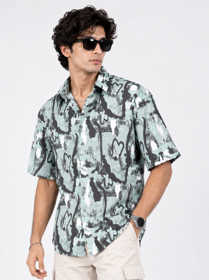 Street Pulse Abstract Printed Drop Shoulder Men Shirts