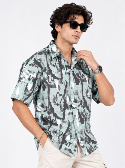 Street Pulse Abstract Printed Drop Shoulder Men Shirts