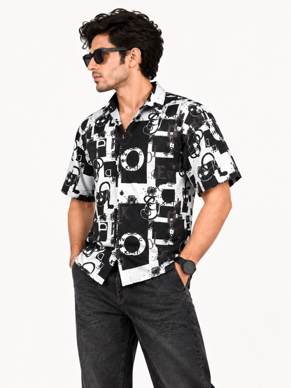 Urban Code Black & Off-White Abstract Printed Textured Men Shirts