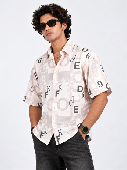 Urban Script Beige Alphabet Printed Men's Shirt