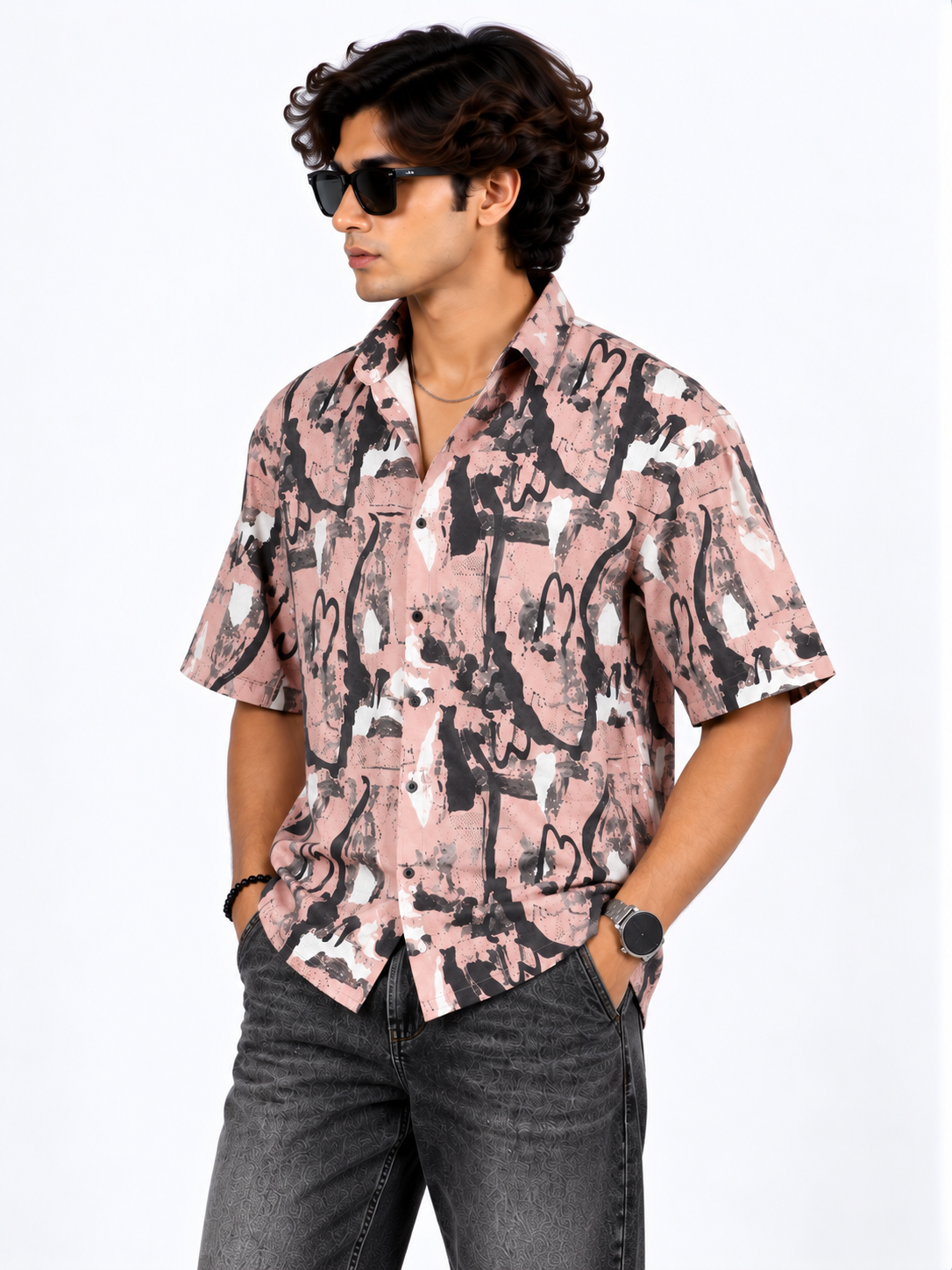 Urban Graffiti Abstract Printed Drop Shoulder Men Shirts
