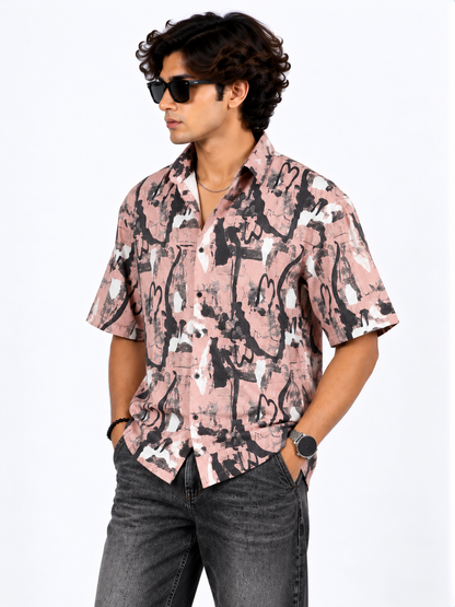 Urban Graffiti Abstract Printed Drop Shoulder Men Shirts