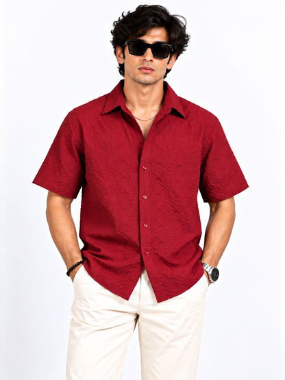 Crimson Edge Deep Red Popcorn Men Shirts