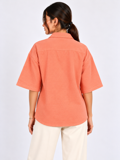 Peach Horizon Textured Corduroy Oversized Shirt for Women