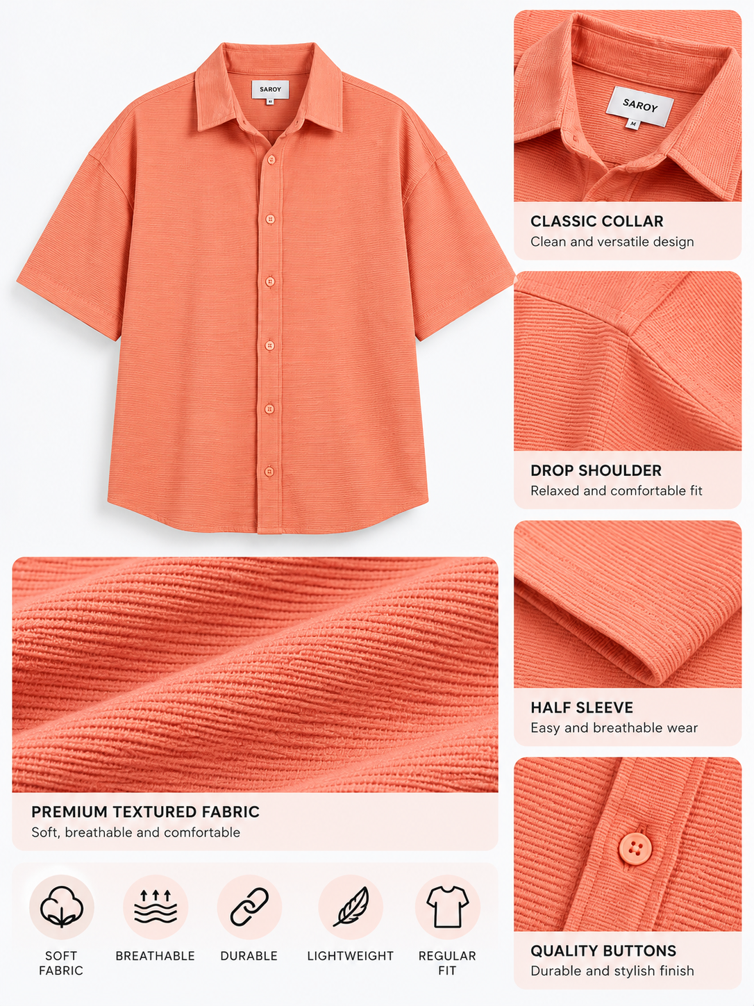 Peach Horizon Textured Corduroy Oversized Shirt for Women
