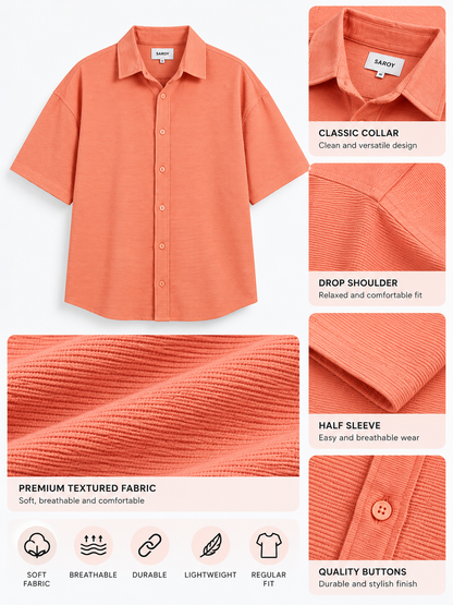 Peach Horizon Textured Corduroy Oversized Shirt for Women
