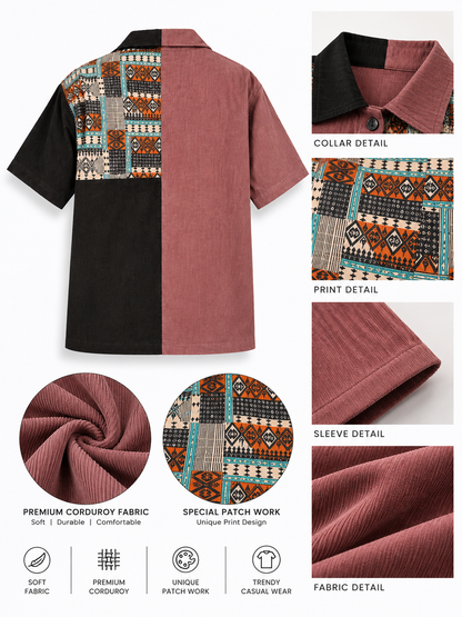 Urban Mosaic Dusty Mauve & Black Patchwork Corduroy Women's Shirt