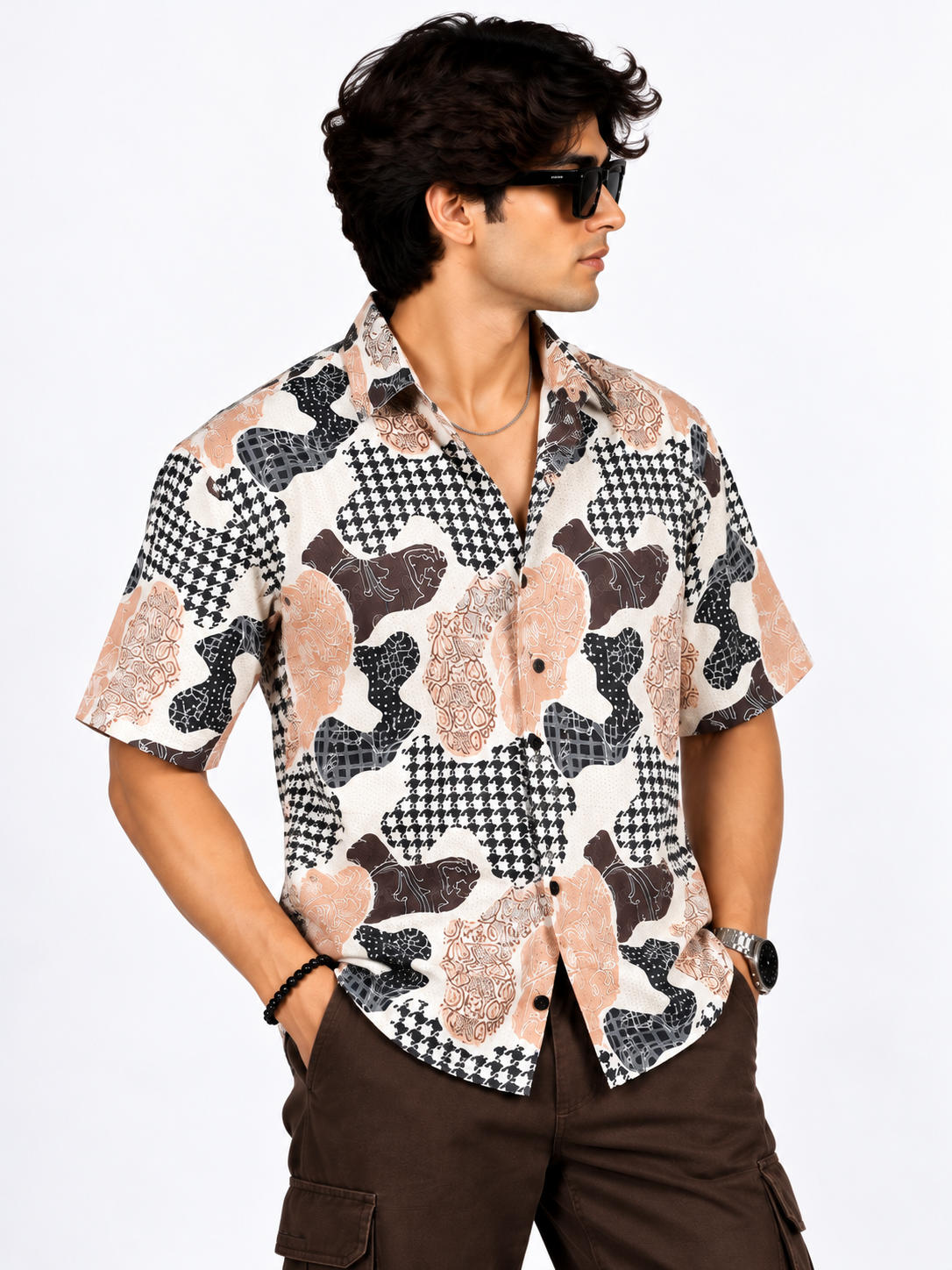 Peach Fusion Abstract Printed Drop Shoulder Men Shirts