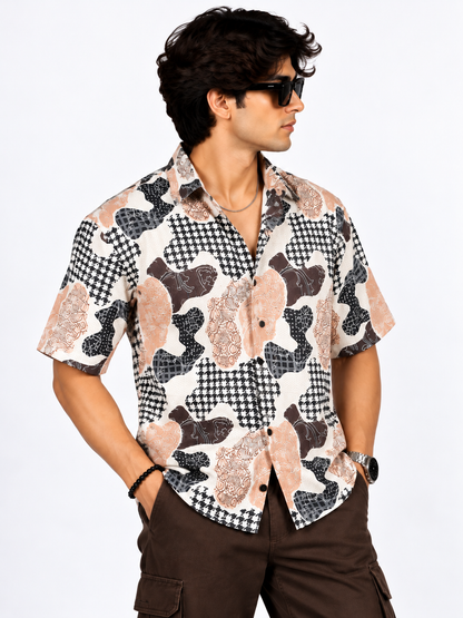 Peach Fusion Abstract Printed Drop Shoulder Men Shirts