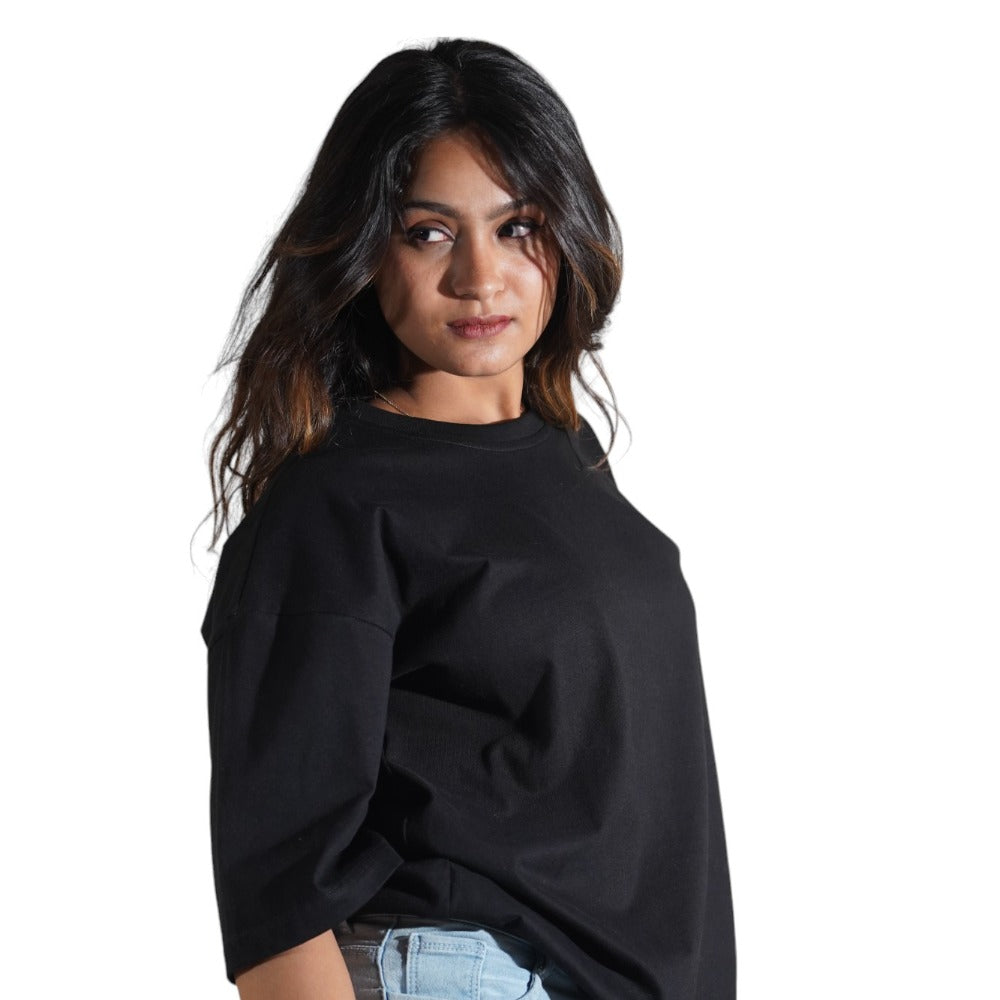 Midnight Black Drop Shoulder Women's T-Shirt