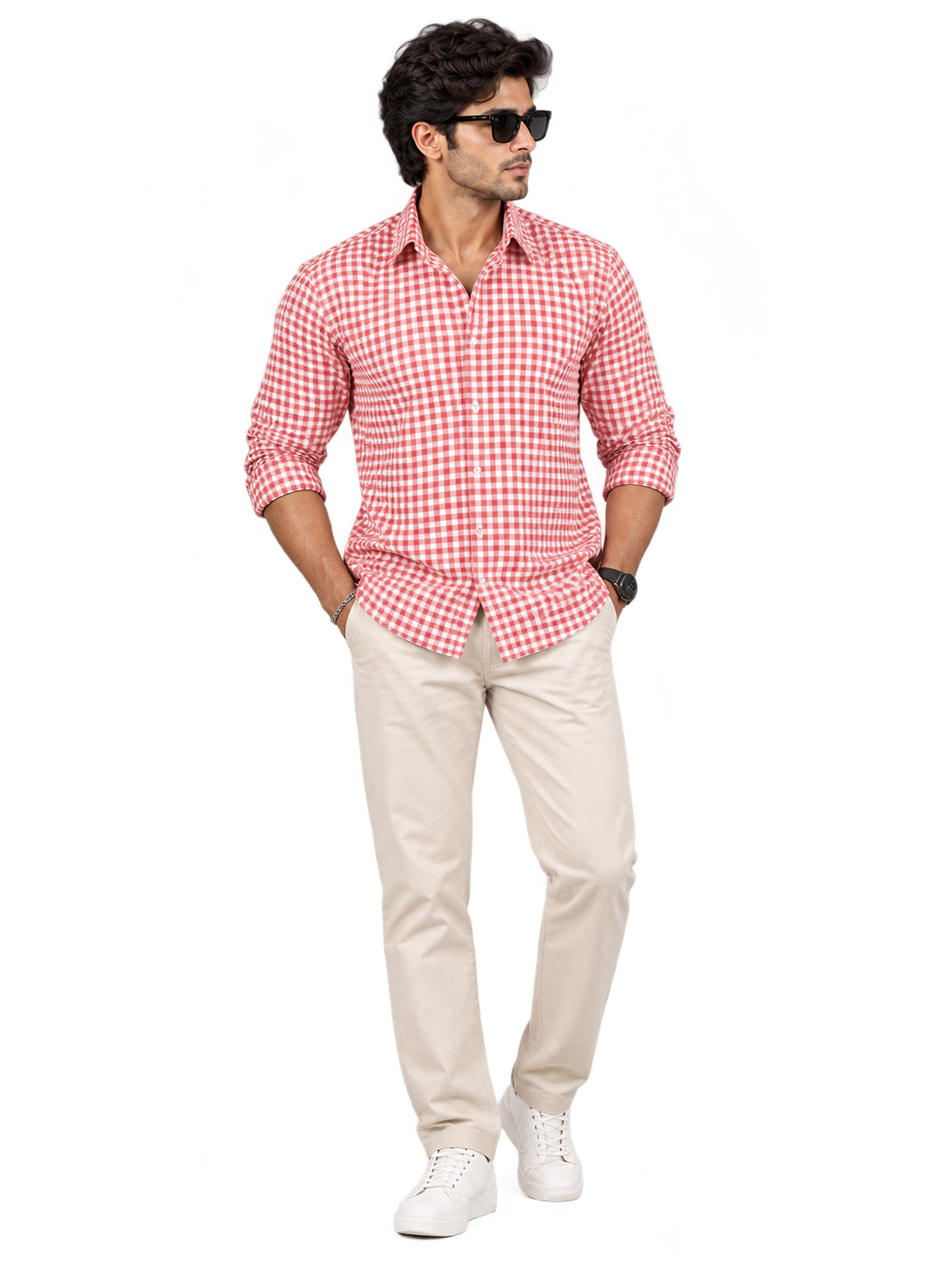Classic Grid Red & White Checked Full Sleeve Men Shirts