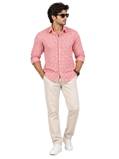 Classic Grid Red & White Checked Full Sleeve Men Shirts