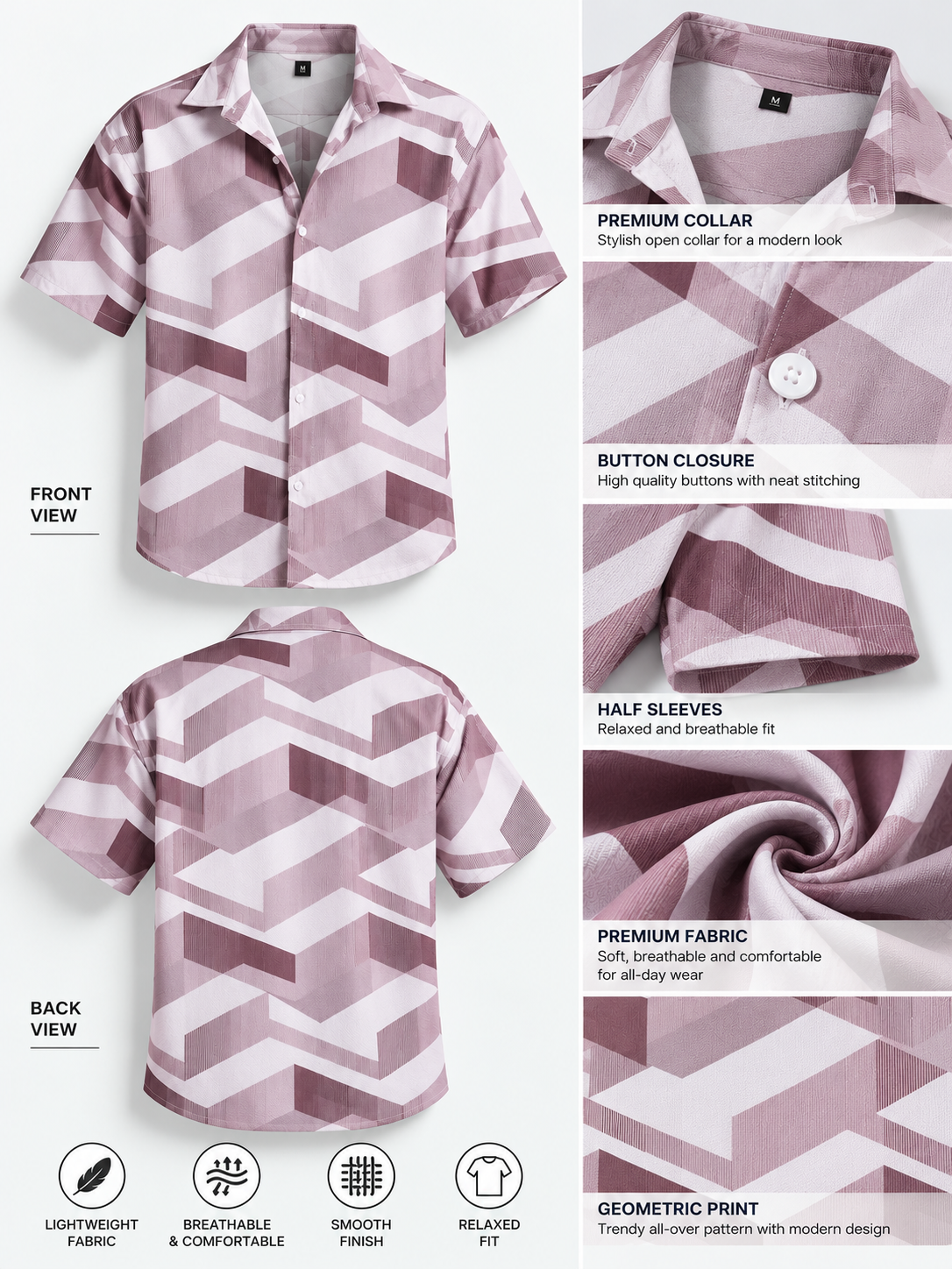 Urban Chevron Geometric Printed Half Sleeve Men Shirts