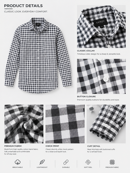 Urban Grid Black & White Checked Full Sleeve Men Shirts