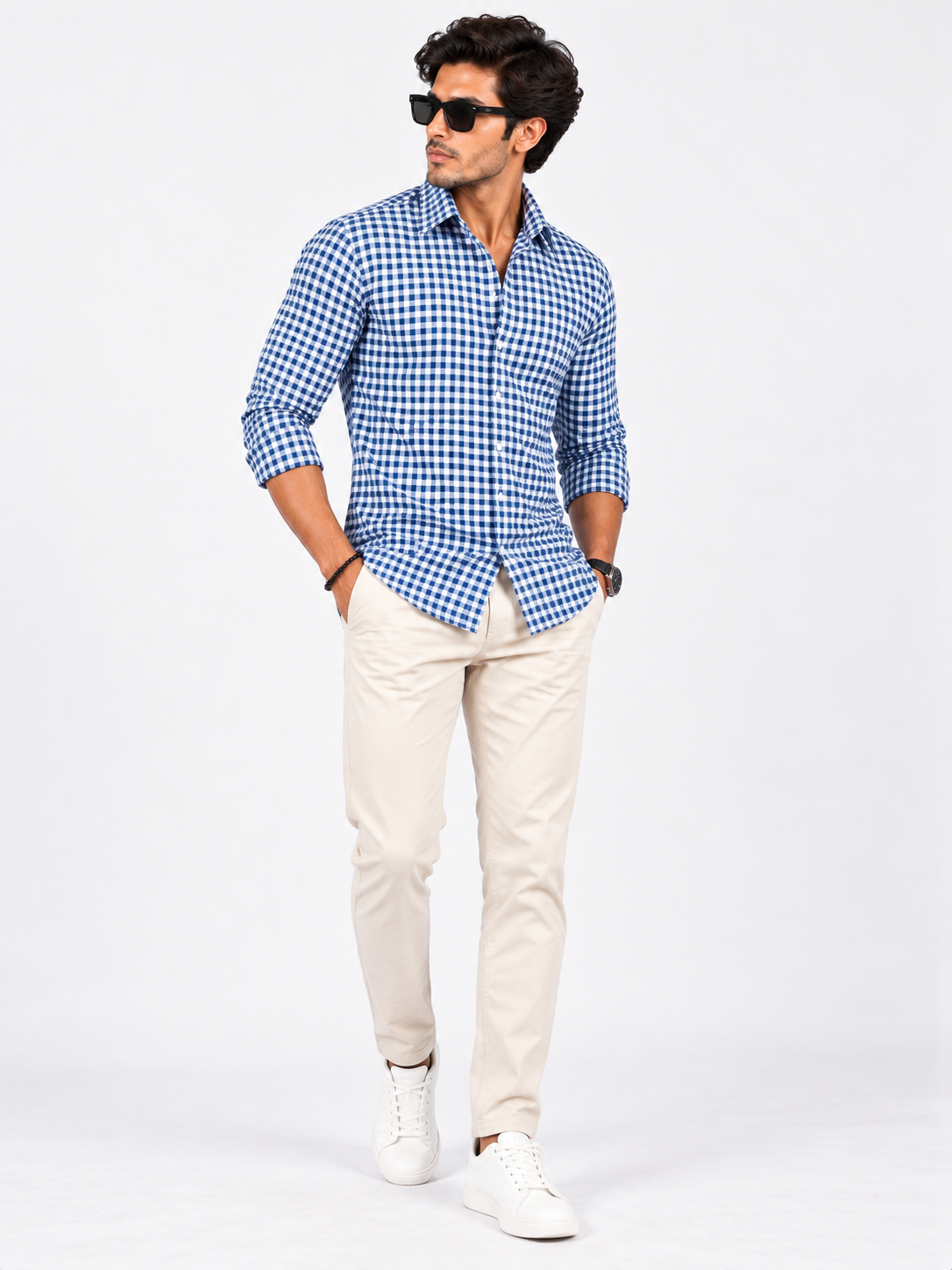 Heritage Grid Blue & White Checked Full Sleeve Men Shirts