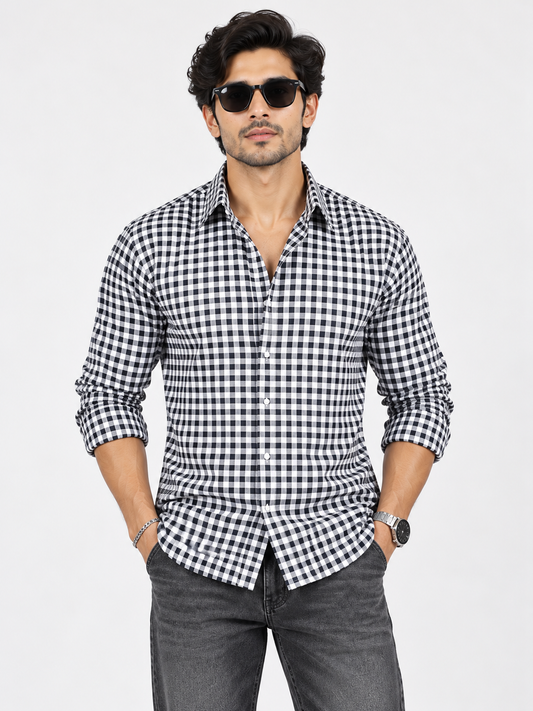 Urban Grid Black & White Checked Full Sleeve Men Shirts