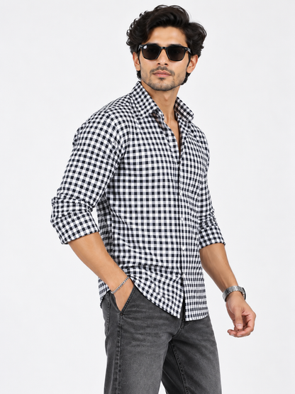 Urban Grid Black & White Checked Full Sleeve Men Shirts