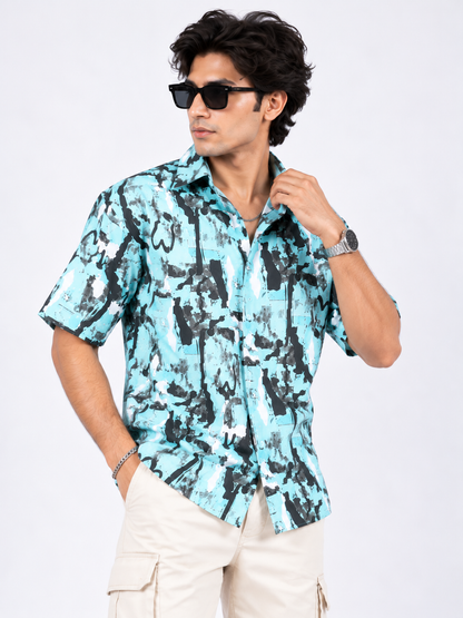 Aqua Riot Abstract Printed Drop Shoulder Men Shirts
