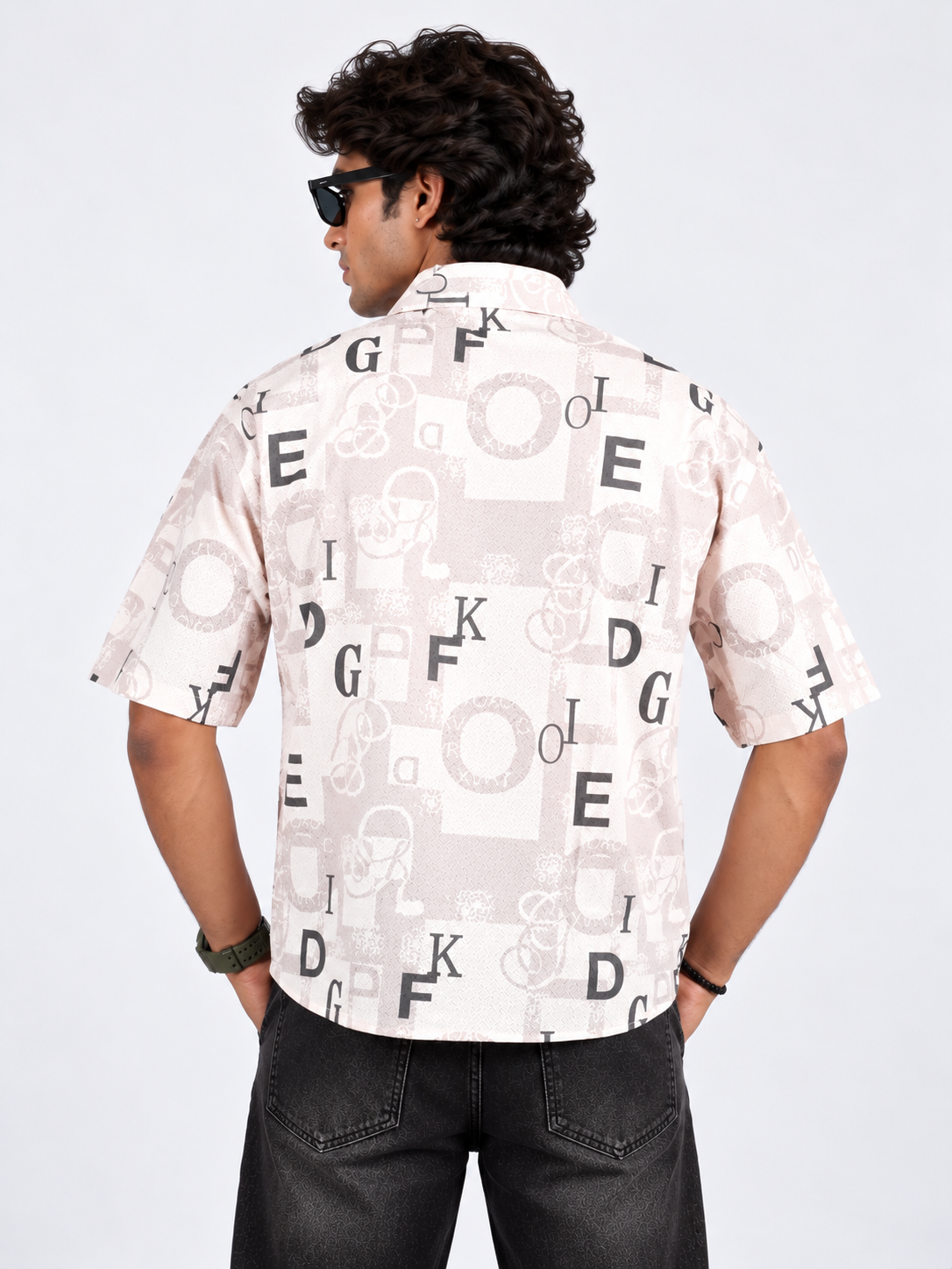 Urban Script Beige Alphabet Printed Men's Shirt