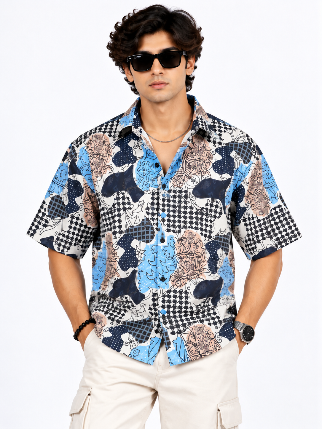 Azure Canvas Abstract Printed Drop Shoulder Men Shirts