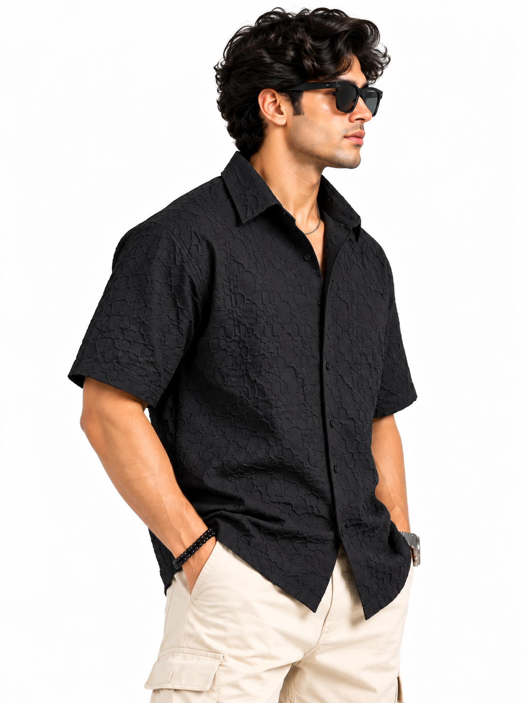 Noir Edge Jet Black Popcorn Men Shirts