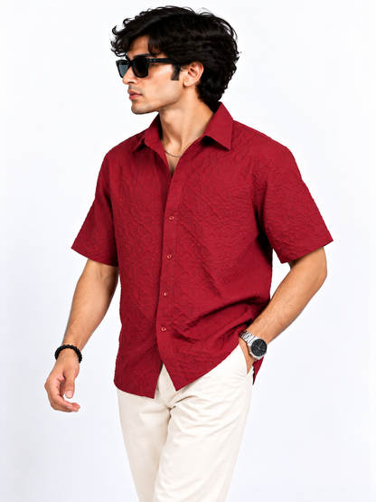 Crimson Edge Deep Red Popcorn Men Shirts