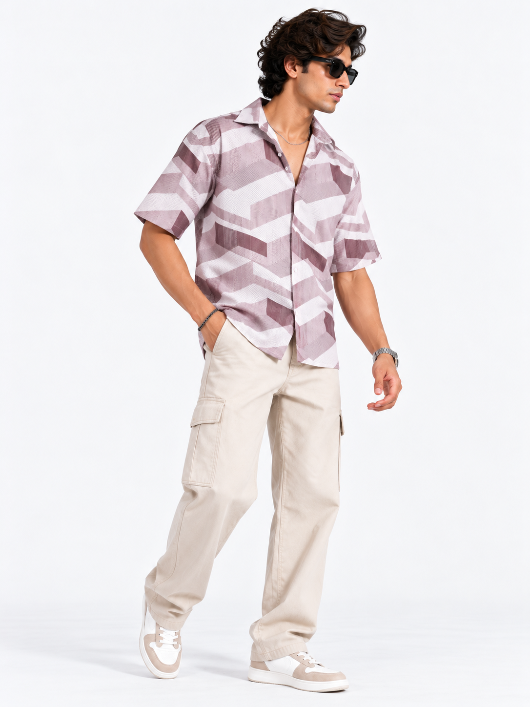 Urban Chevron Geometric Printed Half Sleeve Men Shirts