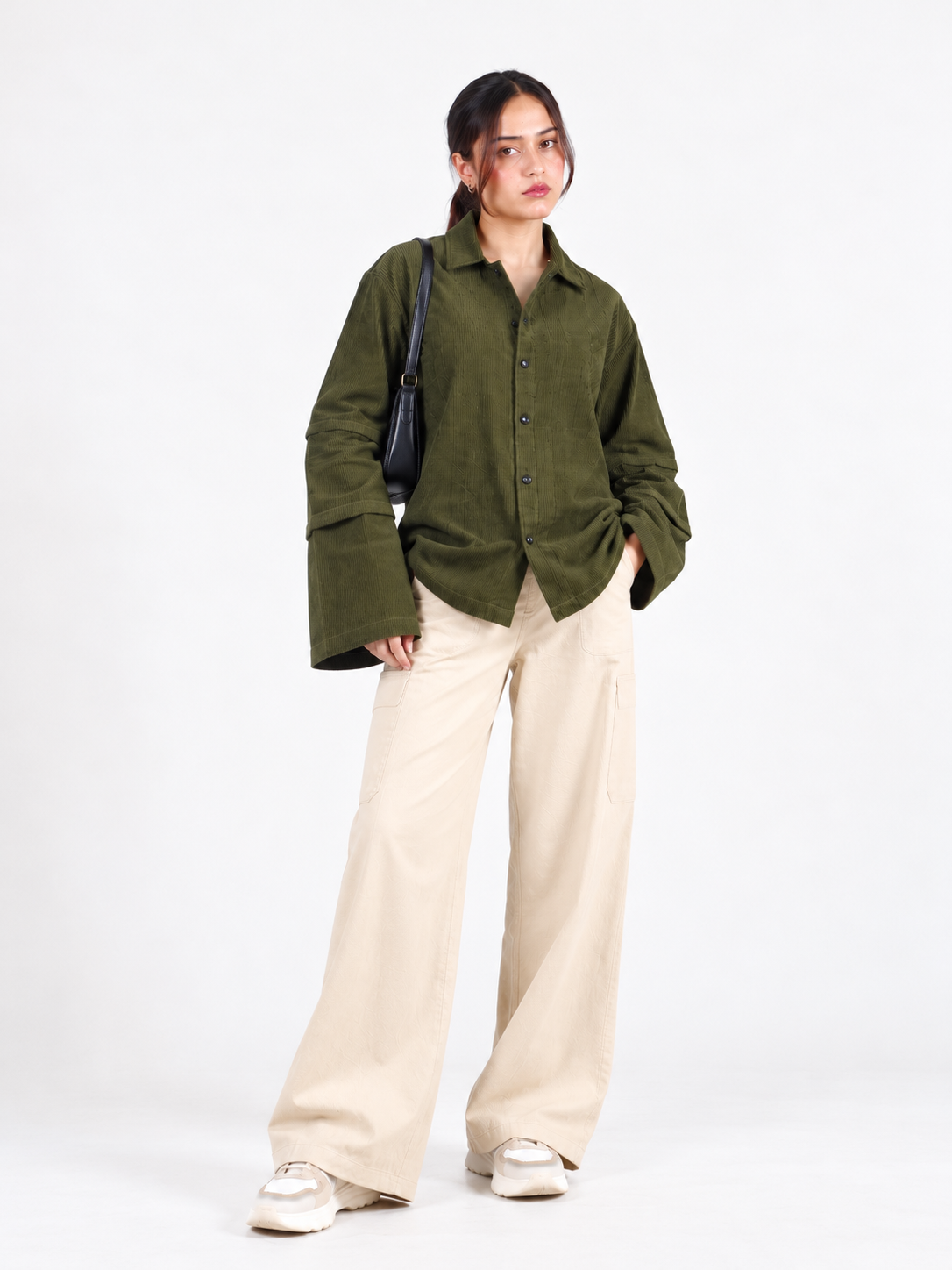 Olive Edge Corduroy Wide Sleeve Women's Shirt