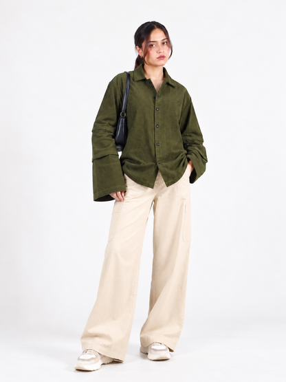 Olive Edge Corduroy Wide Sleeve Women's Shirt