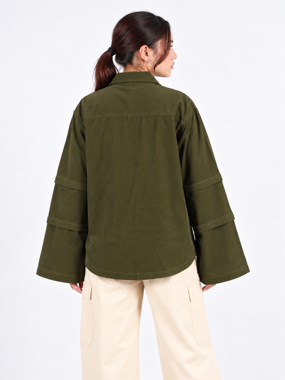 Olive Edge Corduroy Wide Sleeve Women's Shirt