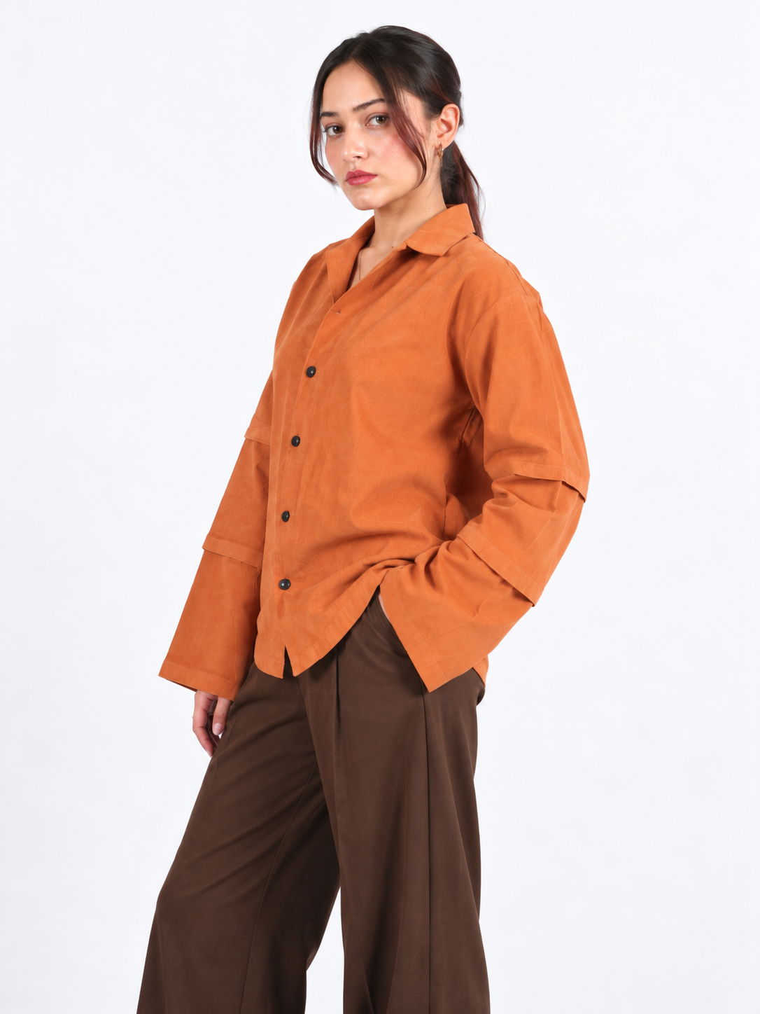 Rust Edge Orange Corduroy Wide Sleeve Women's Shirt