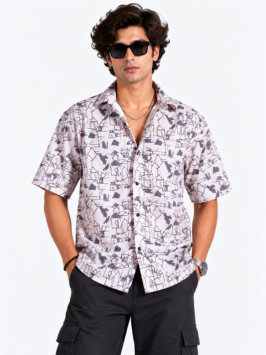 Urban Sketch Abstract Printed Half Sleeve Men Shirts