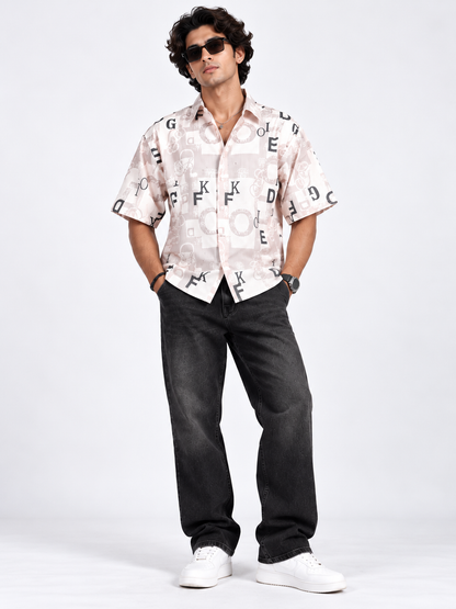 Urban Script Beige Alphabet Printed Men's Shirt