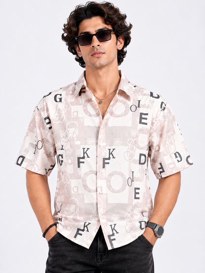 Urban Script Beige Alphabet Printed Men's Shirt