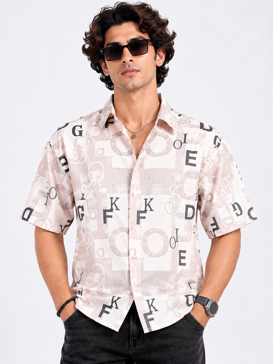 Urban Script Beige Alphabet Printed Men's Shirt