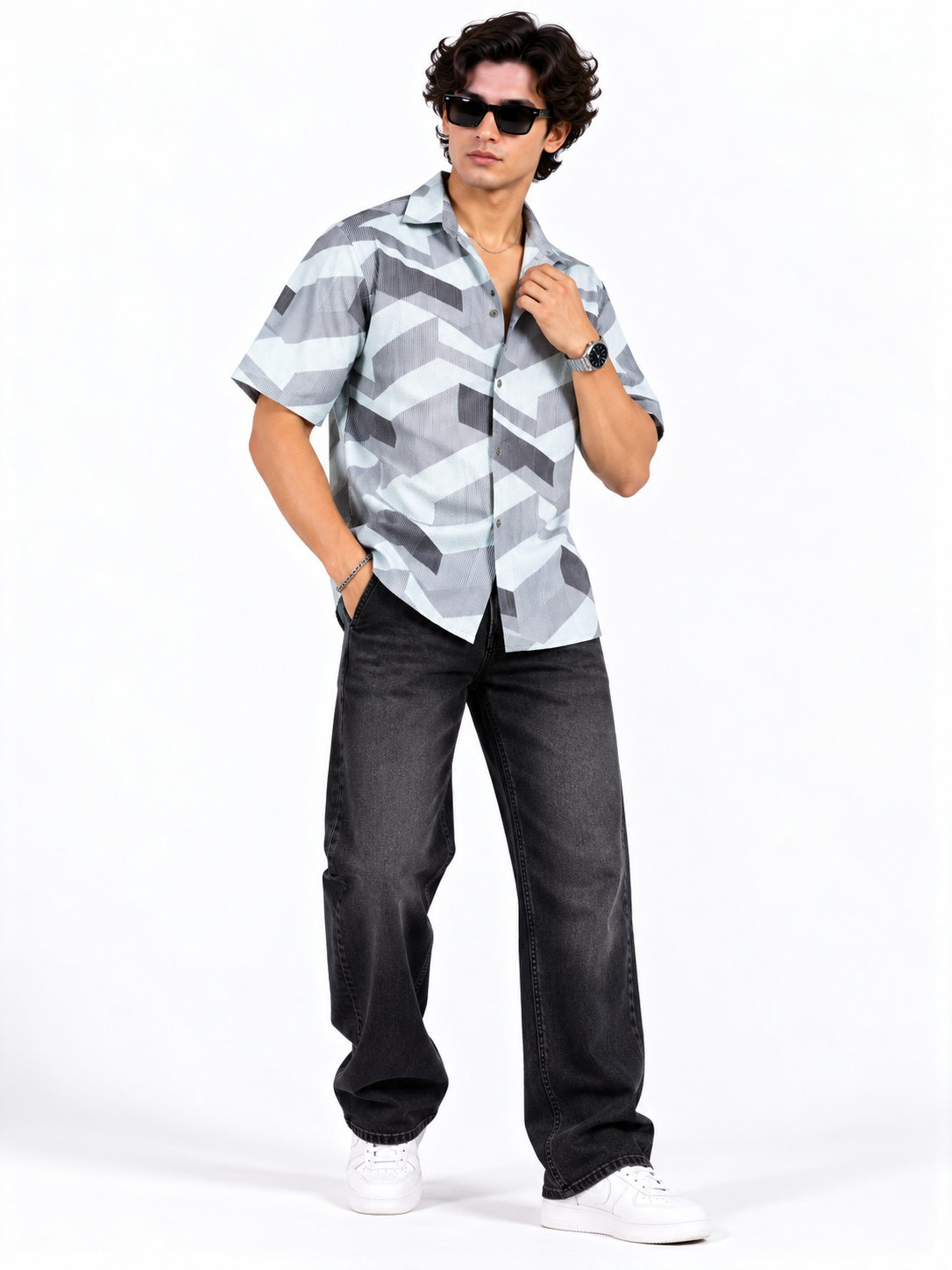 Urban Axis Geometric Printed Half Sleeve Men Shirts