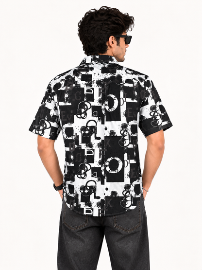 Urban Code Black & Off-White Abstract Printed Textured Men Shirts