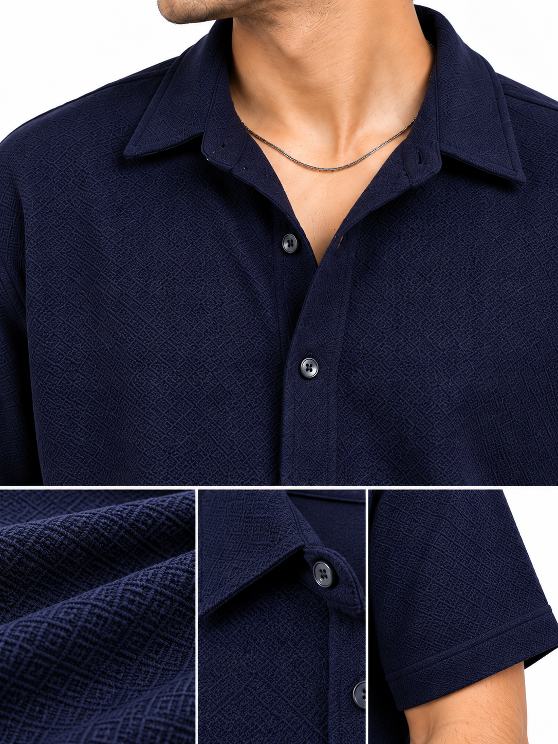 Midnight Weave Navy Blue Textured Men Shirts