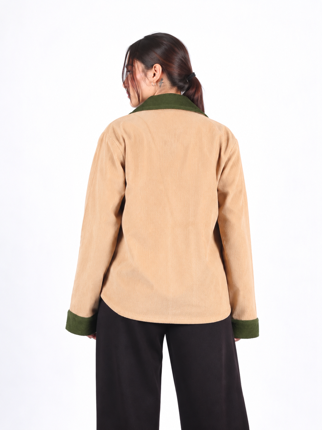Olive Contrast Beige & Green Corduroy Women's Shirt