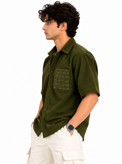 Olive Charm Corduroy Men Shirts