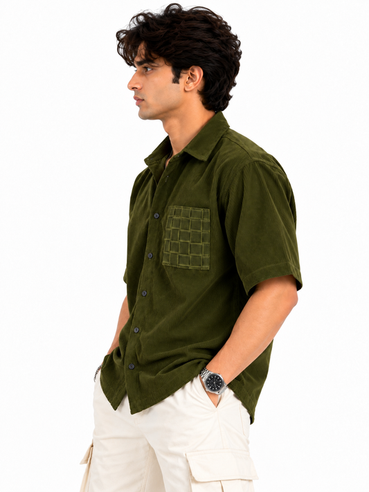 Olive Charm Corduroy Men Shirts