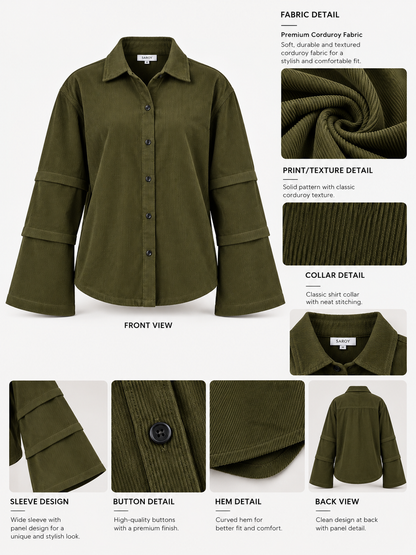 Olive Edge Corduroy Wide Sleeve Women's Shirt