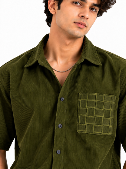 Olive Charm Corduroy Men Shirts