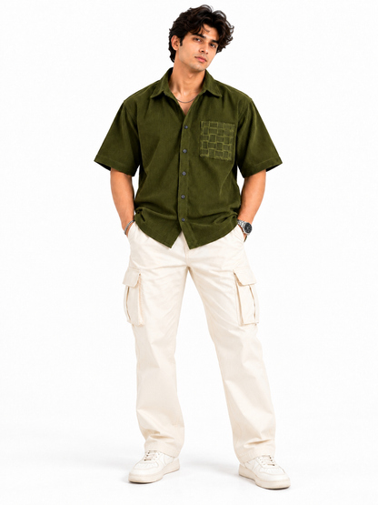 Olive Charm Corduroy Men Shirts