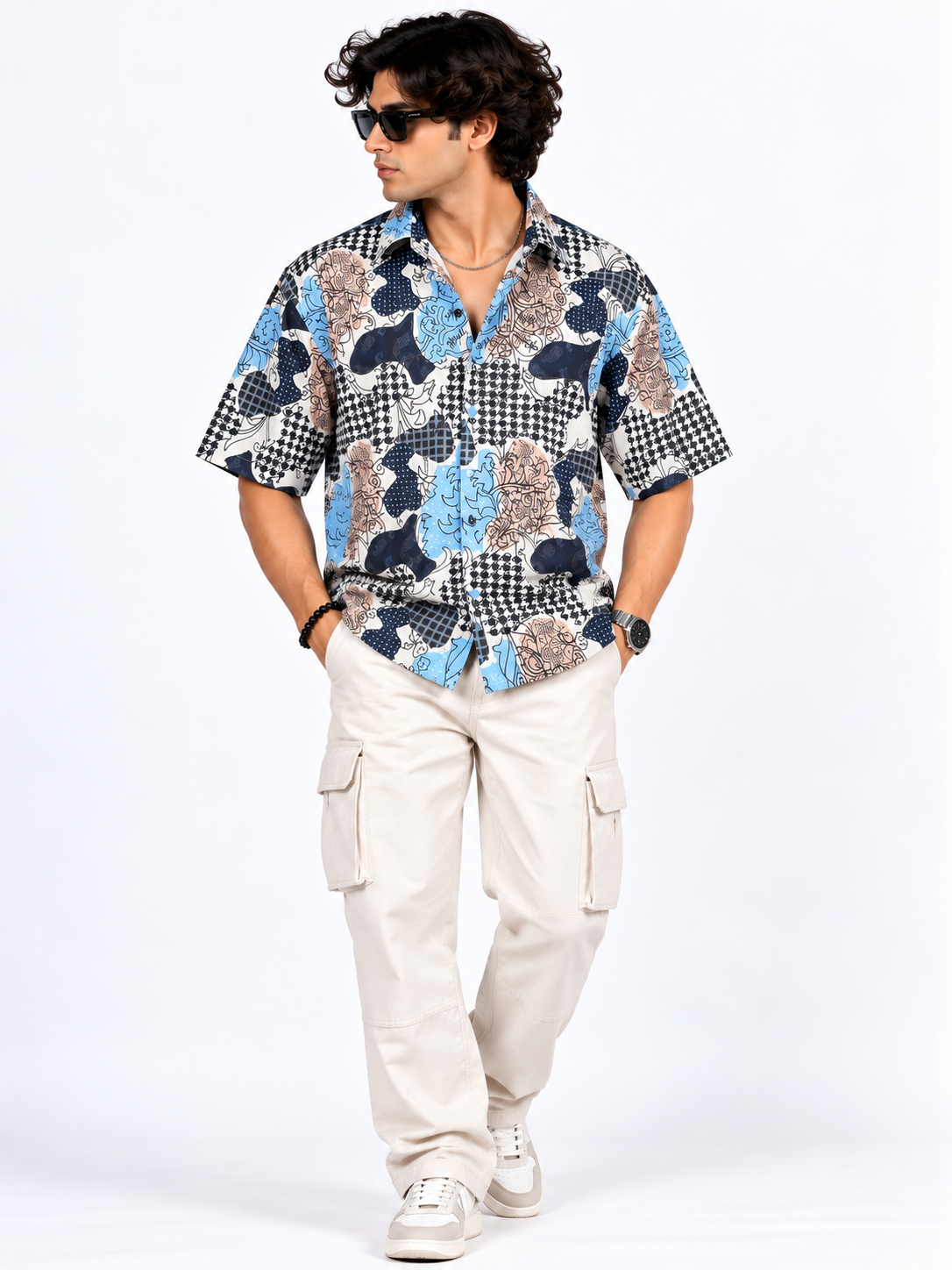 Azure Canvas Abstract Printed Drop Shoulder Men Shirts
