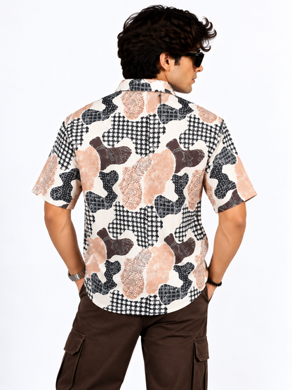 Peach Fusion Abstract Printed Drop Shoulder Men Shirts