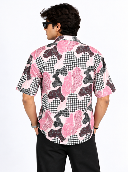 Pink Mosaic Abstract Printed Drop Shoulder Men Shirts