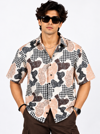 Peach Fusion Abstract Printed Drop Shoulder Men Shirts